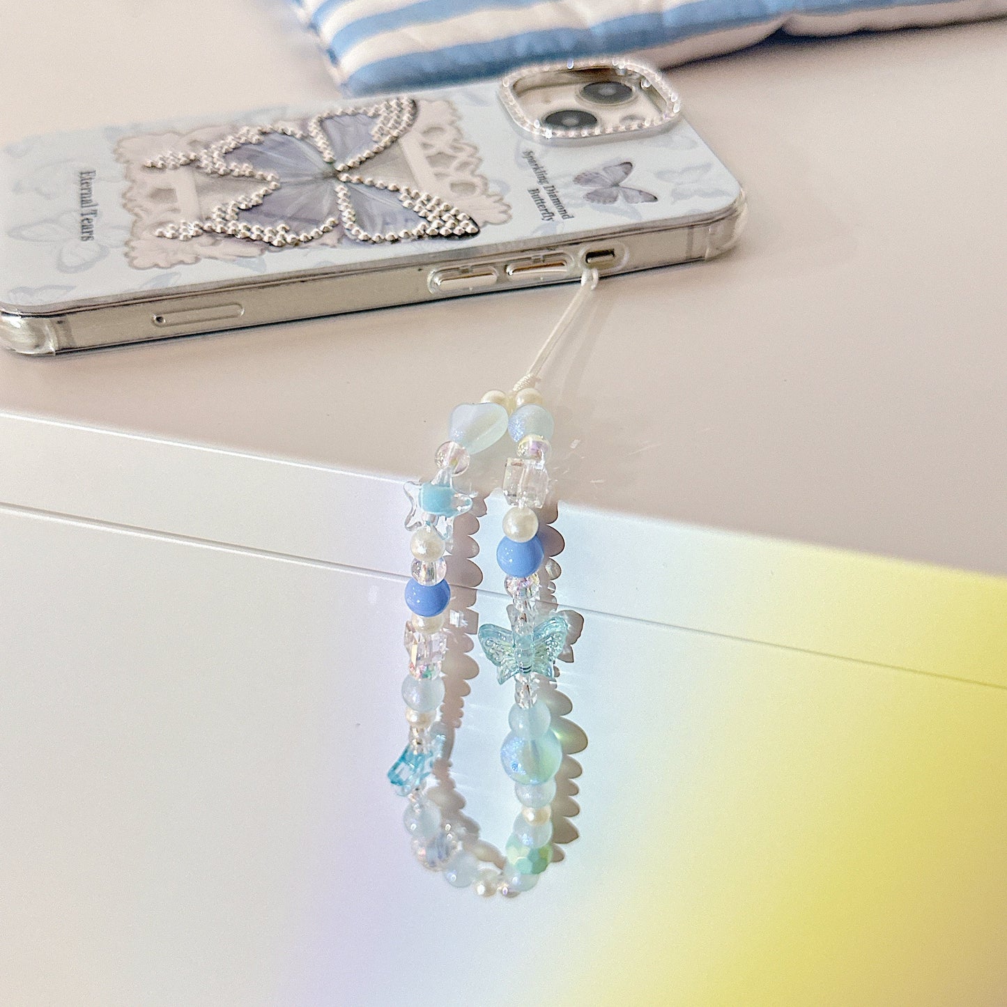 Cute Beaded Phone Charm Blue in many designs:bridesmaid gifts.Phone Keychain. Camera Charm.Wrist Strap.Y2K charm.Phone wristlet.Bag Strap.