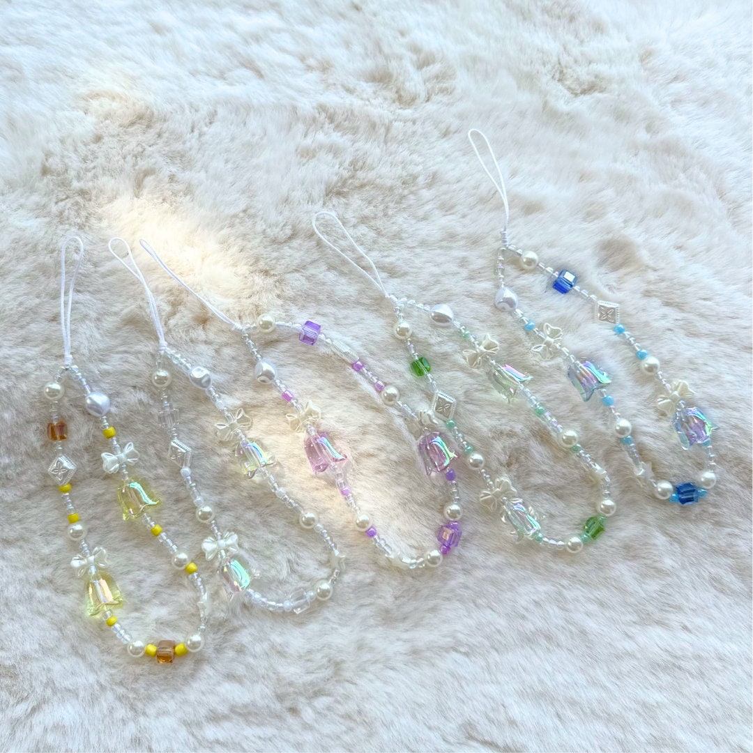 Bluebell Bead Phone Charm Purple. Crystal Star beaded Phone Keychain.Camera String.Wrist Strap.Y2K charm wristlet.Camera Strap.Phone Tether.