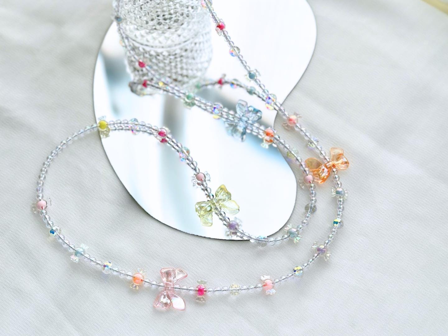 Handmade Crossbody Candy Beaded Phone Strap Crystal white.High-quality Y2K phone charm.Bridesmaid gift.Universal fit anti-theft phone holder