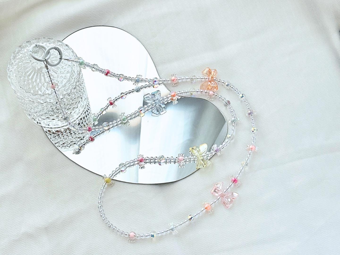 Handmade Crossbody Candy Beaded Phone Strap Crystal white.High-quality Y2K phone charm.Bridesmaid gift.Universal fit anti-theft phone holder