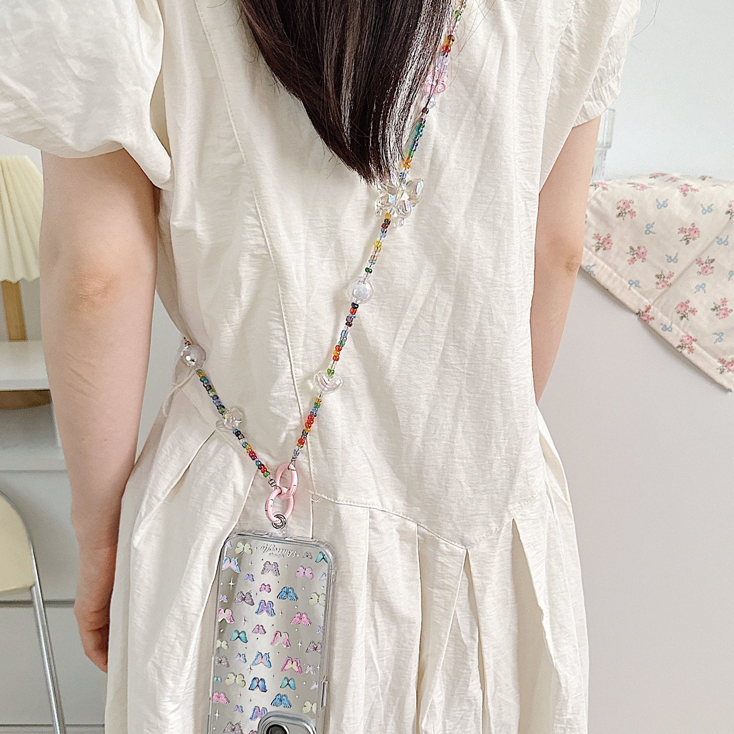 Handmade Crossbody Beaded Phone Strap rainbow.High-quality iridescent phone charm.Bridesmaid gifts.Universal fit phone holder with FREE TAB.