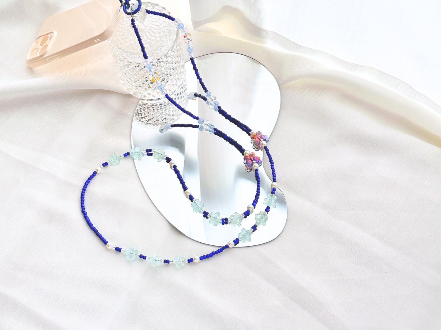 Handmade Crossbody Candy Beaded Phone Strap Dark Blue.High-quality Y2K phone charm.Bridesmaid gifts.Universal fit anti-theft phone holder.