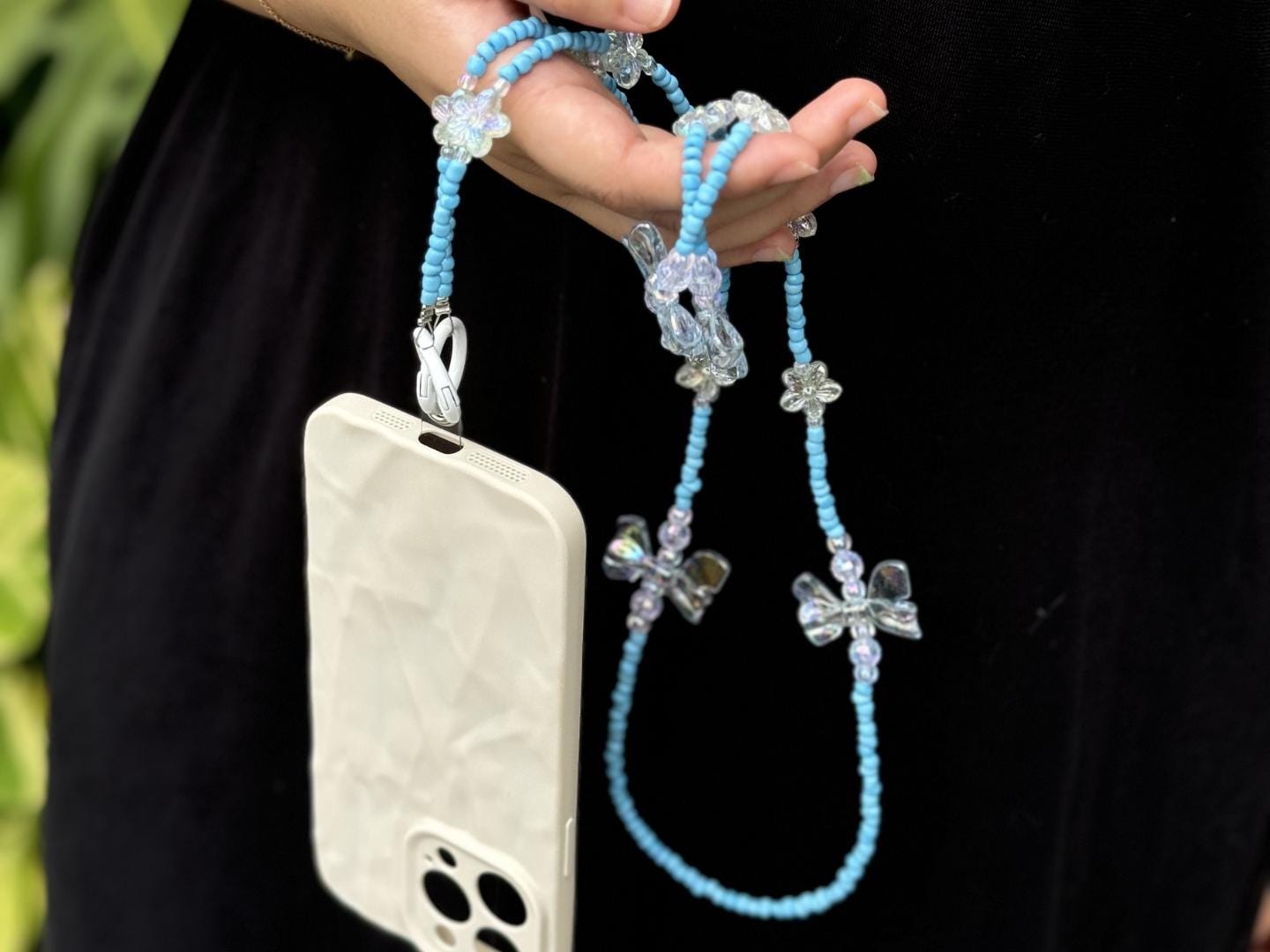 Handmade Crossbody Candy Beaded Phone Strap Light Blue.High-quality Y2K phone charm.Bridesmaid gifts.Universal fit anti-theft phone holder.
