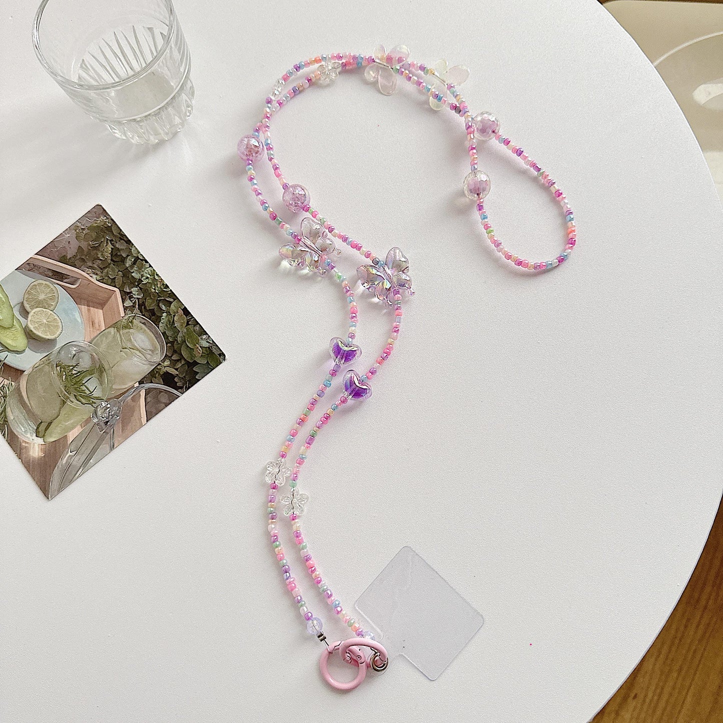 Handmade Crossbody Beaded Phone Strap Pink&Purple.High quality iridescent phone charm.Bridesmaid gifts.Universal fit cellphone holder.