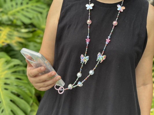 Handmade Crossbody Beaded Phone Strap.High quality iridescent phone charm rainbow.Bridesmaid gifts.Universal fit phone holder with FREE TAB.