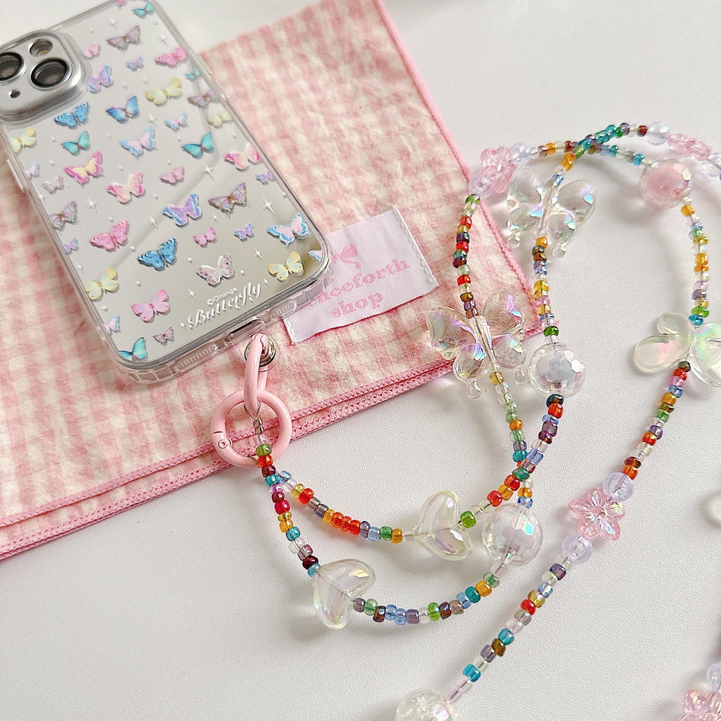 Handmade Crossbody Beaded Phone Strap rainbow.High-quality iridescent phone charm.Bridesmaid gifts.Universal fit phone holder with FREE TAB.