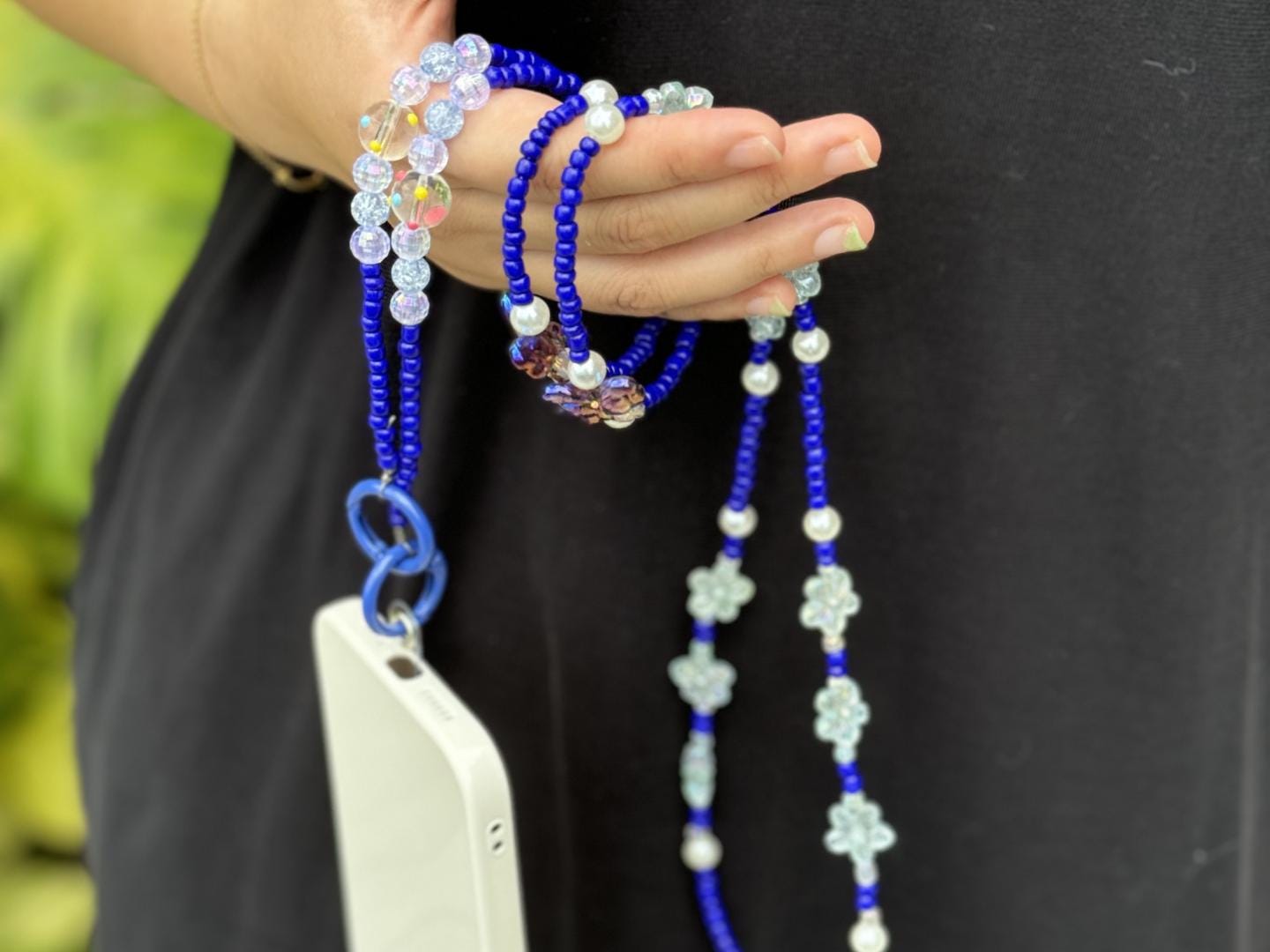 Handmade Crossbody Candy Beaded Phone Strap Dark Blue.High-quality Y2K phone charm.Bridesmaid gifts.Universal fit anti-theft phone holder.