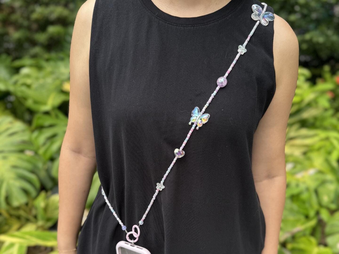 Handmade Crossbody Beaded Phone Strap Pink&Purple.High quality iridescent phone charm.Bridesmaid gifts.Universal fit cellphone holder.