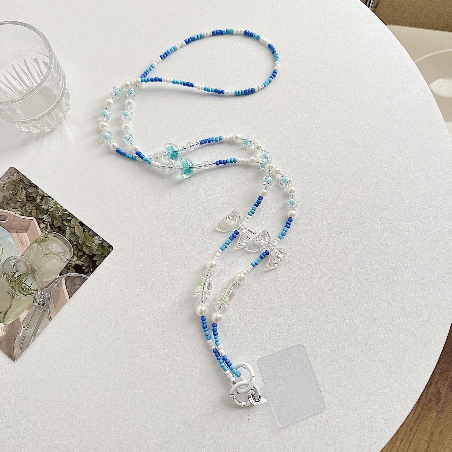 Handmade Crossbody Candy Beaded Phone Strap Blue&white.High-quality Y2K phone charm.Bridesmaid gifts.Universal fit anti-theft phone holder.