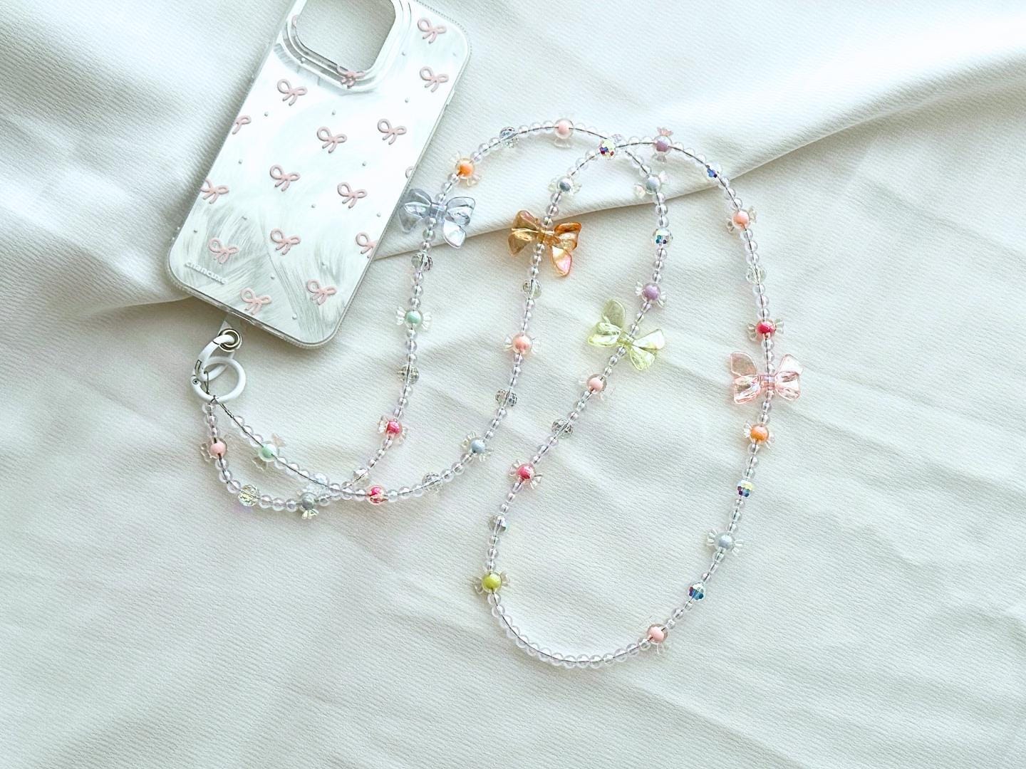 Handmade Crossbody Candy Beaded Phone Strap Crystal white.High-quality Y2K phone charm.Bridesmaid gift.Universal fit anti-theft phone holder