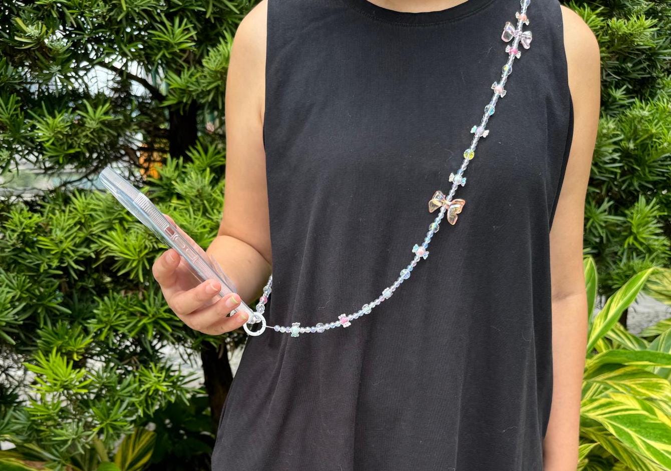 Handmade Crossbody Candy Beaded Phone Strap Crystal white.High-quality Y2K phone charm.Bridesmaid gift.Universal fit anti-theft phone holder