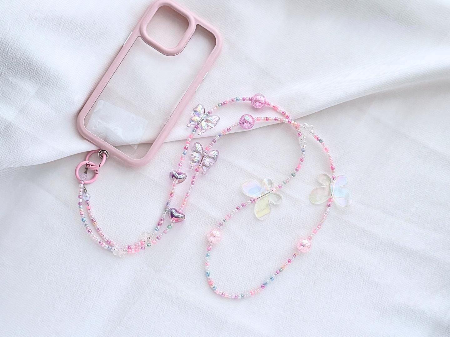 Handmade Crossbody Beaded Phone Strap Pink&Purple.High quality iridescent phone charm.Bridesmaid gifts.Universal fit cellphone holder.