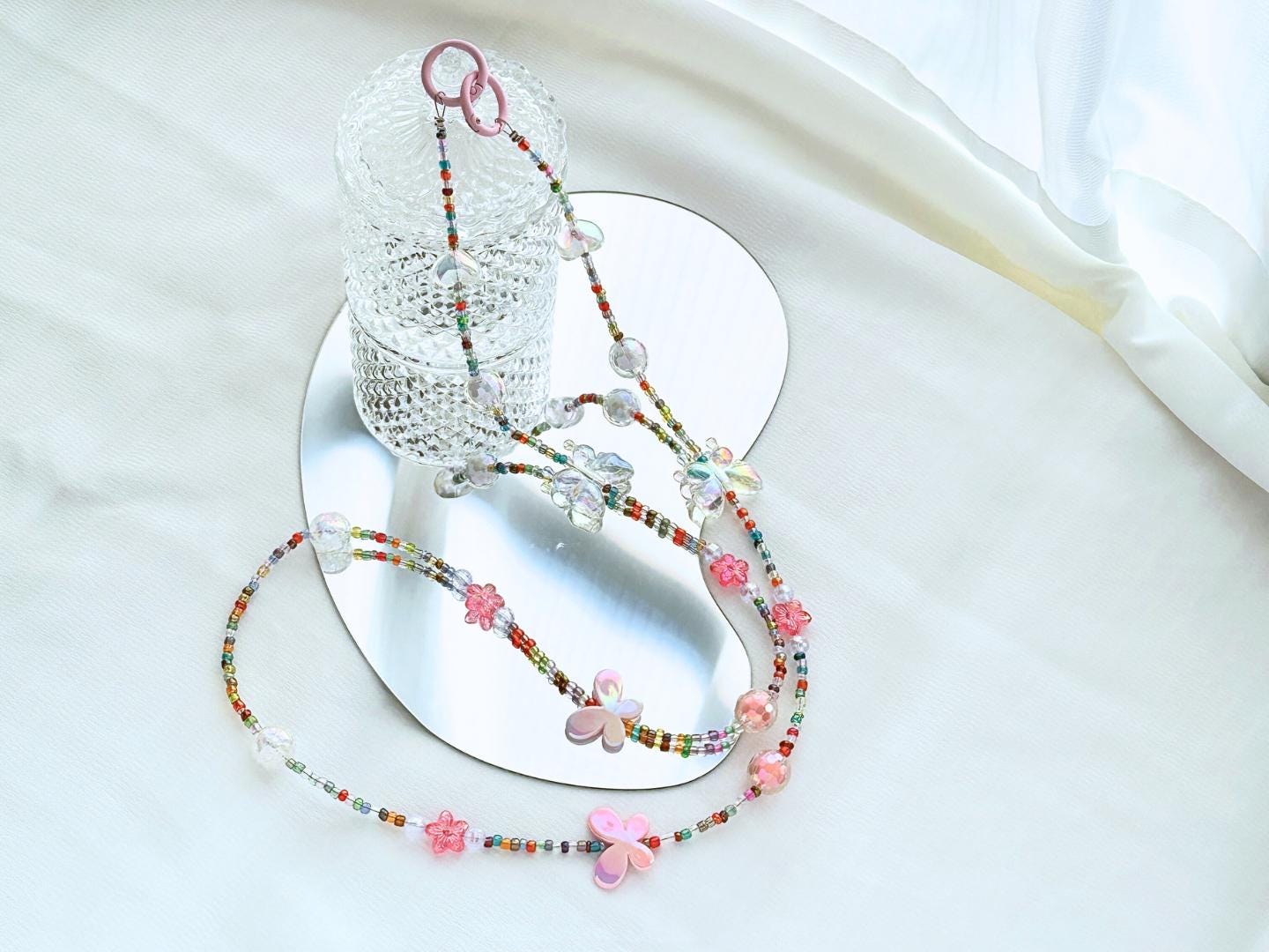 Handmade Crossbody Beaded Phone Strap.High quality iridescent phone charm rainbow.Bridesmaid gifts.Universal fit phone holder with FREE TAB.