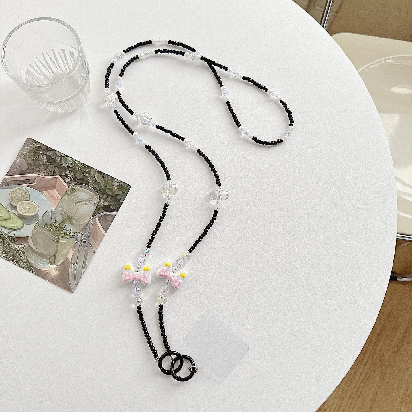 Handmade Crossbody Beaded Phone Strap Black.High-quality Y2K phone charm.Bridesmaid gifts.Universal fit cellphone holder.anti-theft strap.