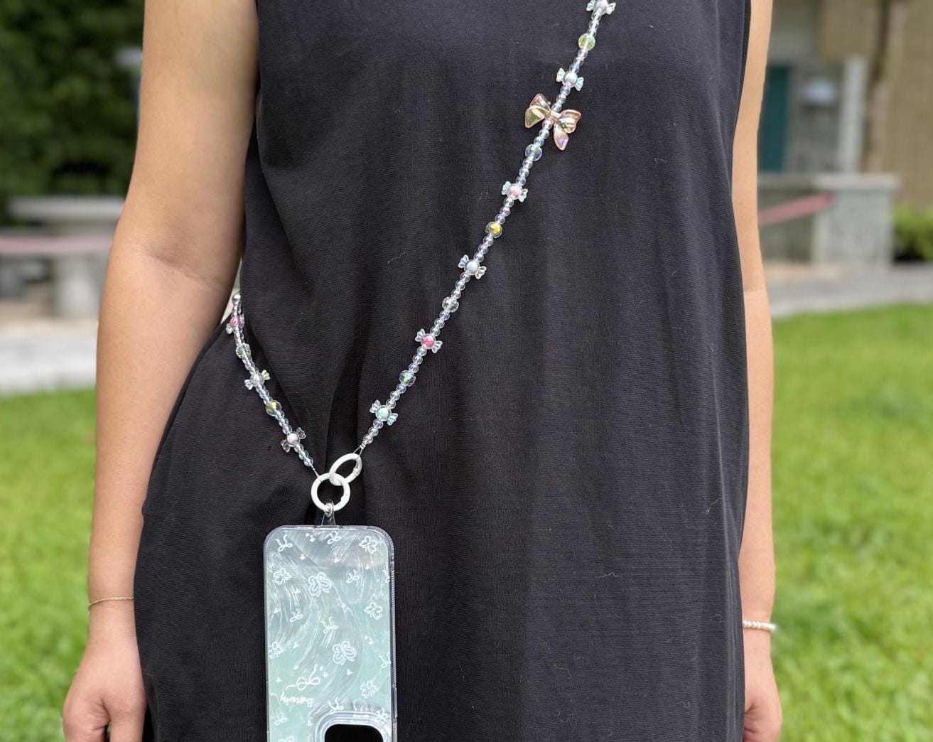 Handmade Crossbody Candy Beaded Phone Strap Crystal white.High-quality Y2K phone charm.Bridesmaid gift.Universal fit anti-theft phone holder