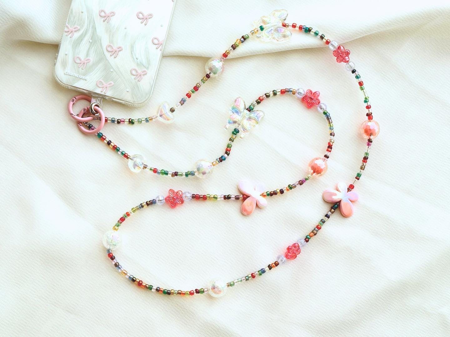 Handmade Crossbody Beaded Phone Strap rainbow.High-quality iridescent phone charm.Bridesmaid gifts.Universal fit phone holder with FREE TAB.