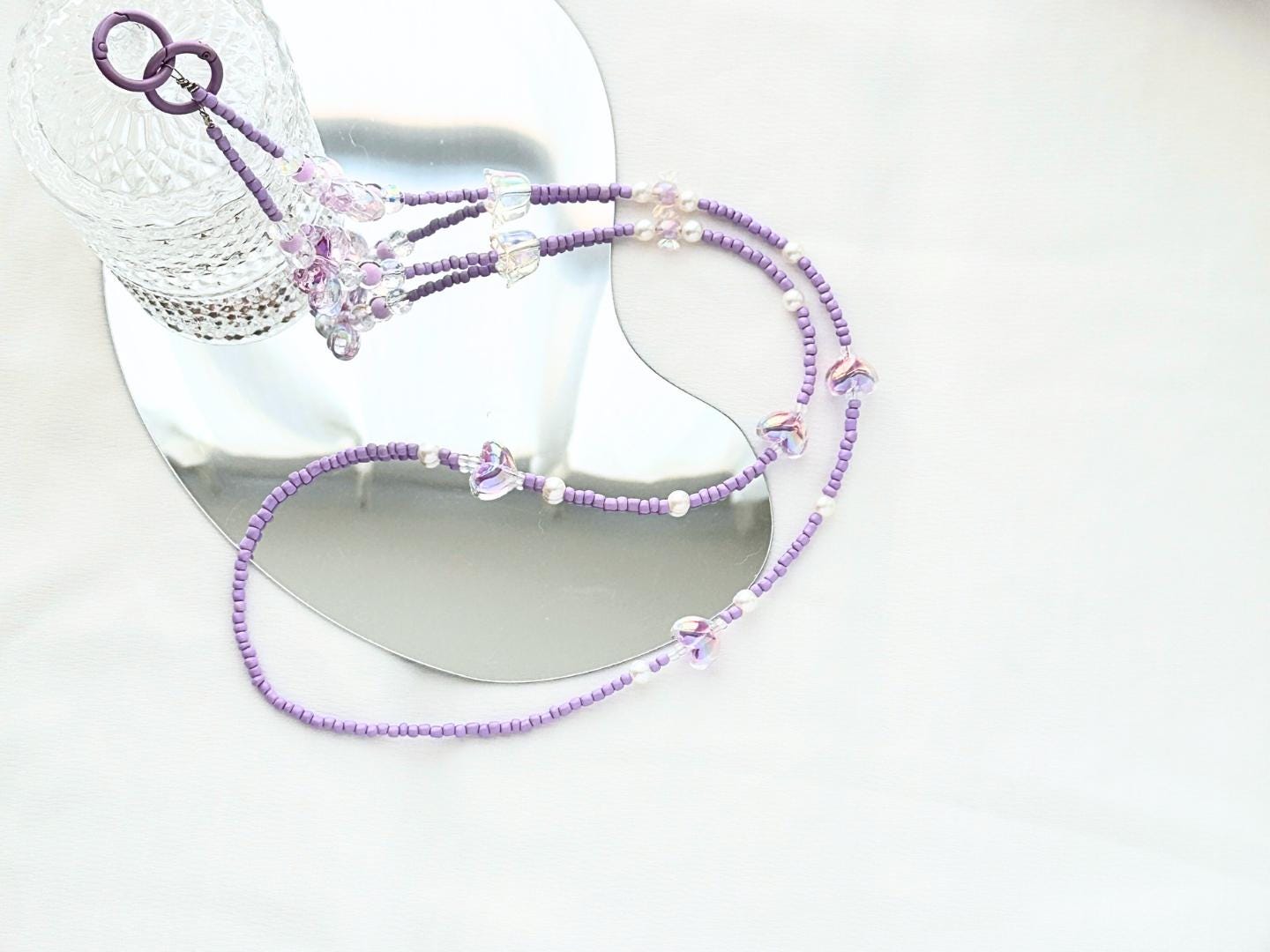 Handmade Crossbody Beaded Phone Strap.High quality iridescent phone charm purple.Bridesmaid gifts.Universal fit phone holder with FREE Tab.