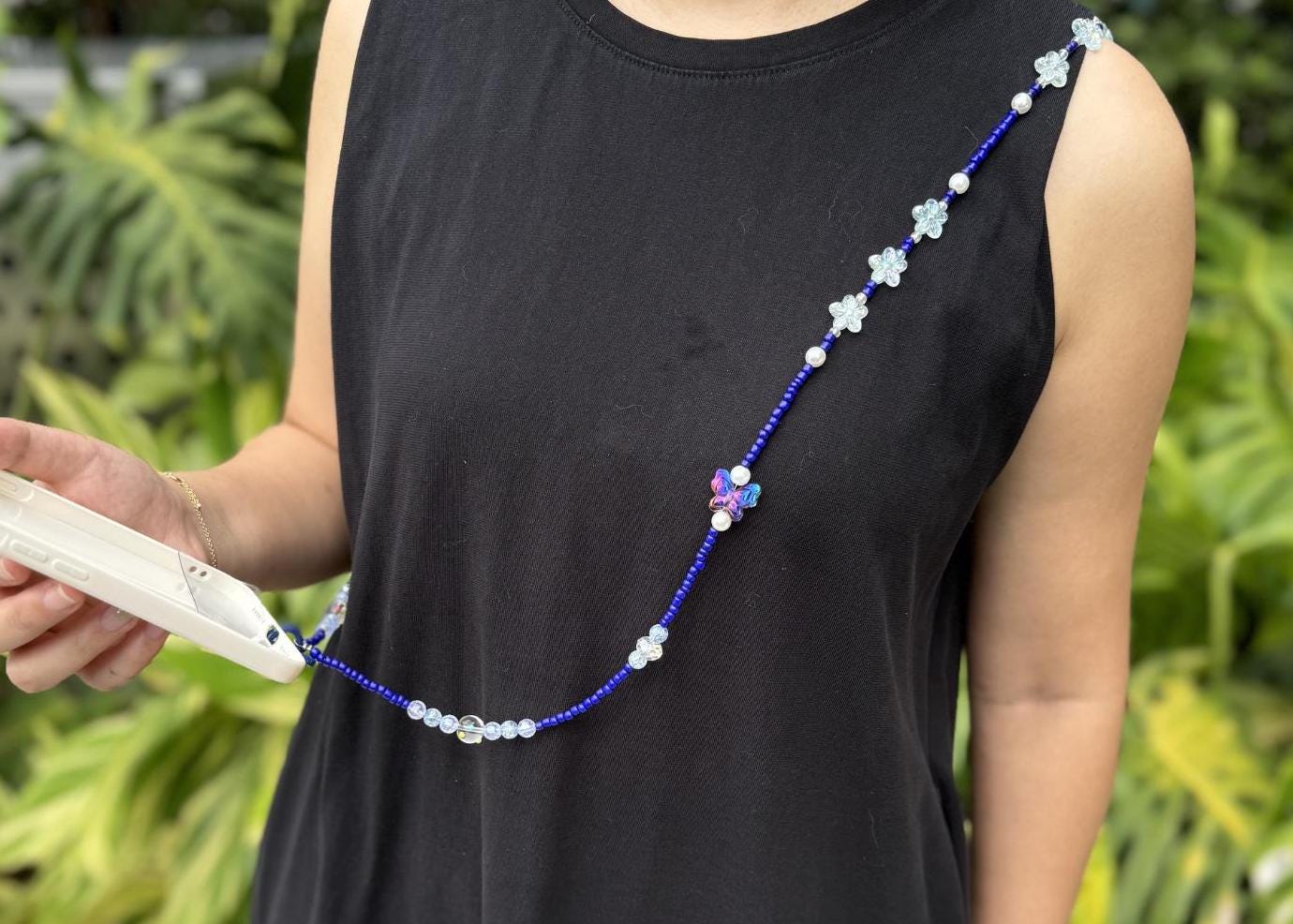 Handmade Crossbody Candy Beaded Phone Strap Dark Blue.High-quality Y2K phone charm.Bridesmaid gifts.Universal fit anti-theft phone holder.
