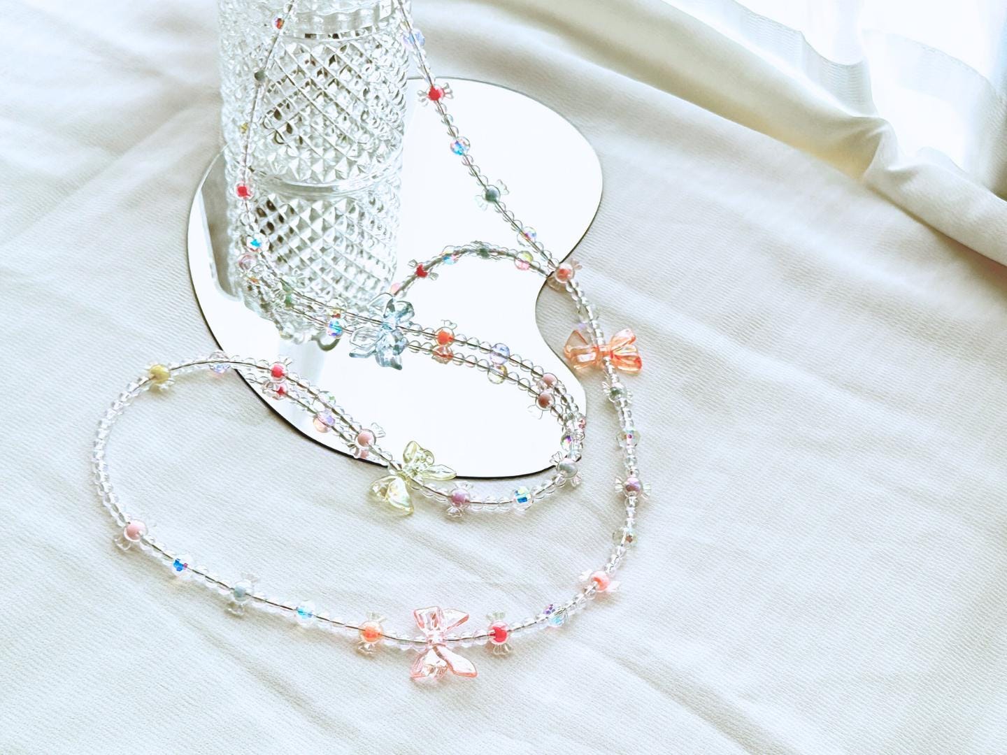 Handmade Crossbody Candy Beaded Phone Strap Crystal white.High-quality Y2K phone charm.Bridesmaid gift.Universal fit anti-theft phone holder