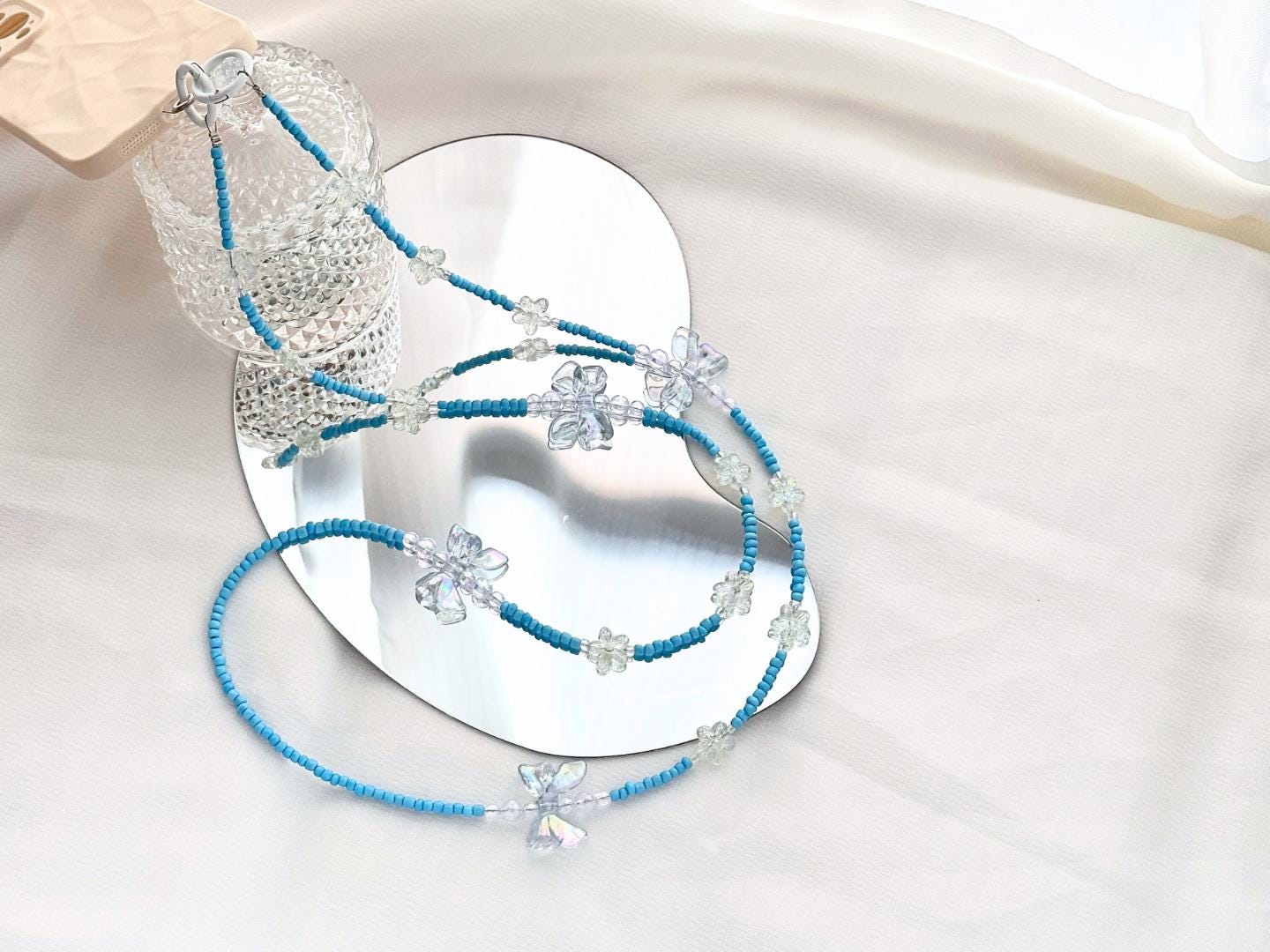 Handmade Crossbody Candy Beaded Phone Strap Light Blue.High-quality Y2K phone charm.Bridesmaid gifts.Universal fit anti-theft phone holder.