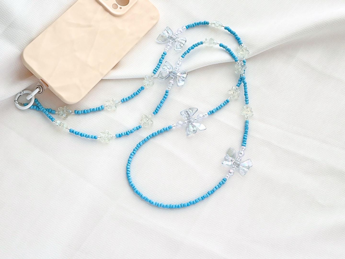 Handmade Crossbody Candy Beaded Phone Strap Light Blue.High-quality Y2K phone charm.Bridesmaid gifts.Universal fit anti-theft phone holder.