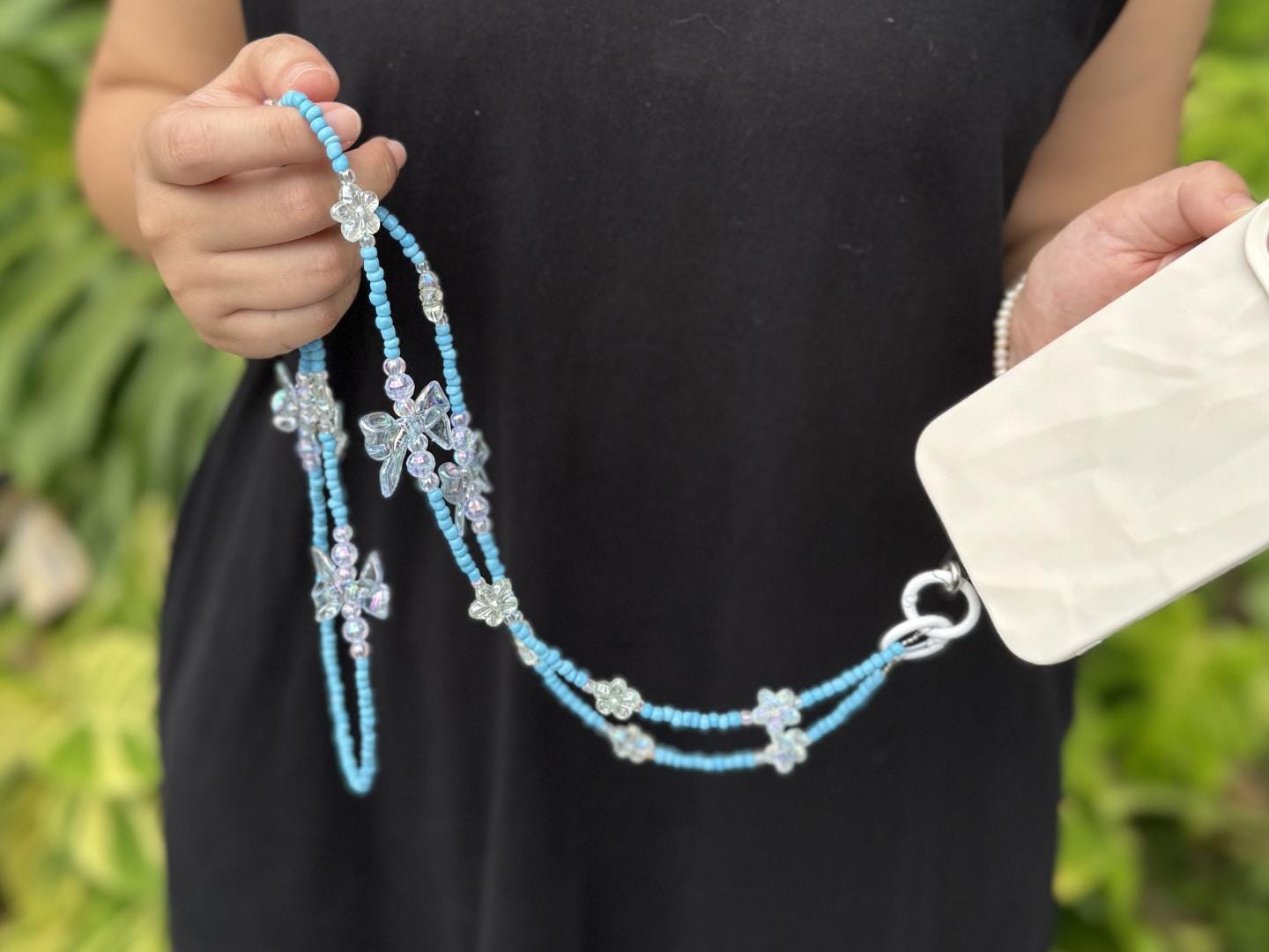Handmade Crossbody Candy Beaded Phone Strap Light Blue.High-quality Y2K phone charm.Bridesmaid gifts.Universal fit anti-theft phone holder.