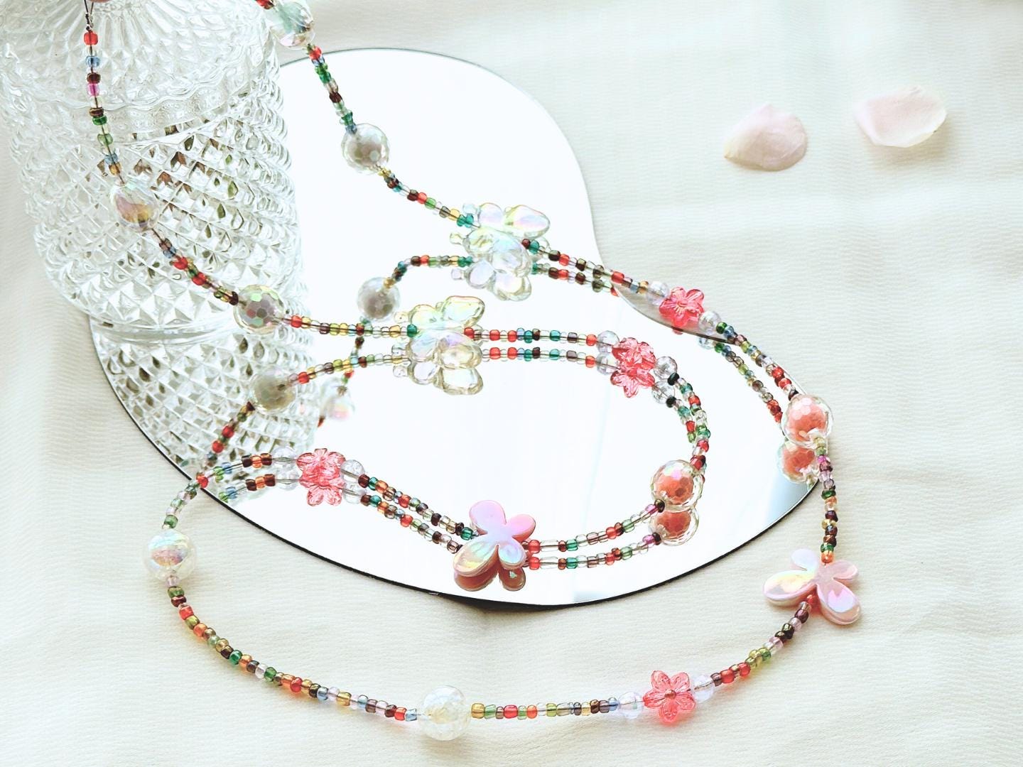 Handmade Crossbody Beaded Phone Strap.High quality iridescent phone charm rainbow.Bridesmaid gifts.Universal fit phone holder with FREE TAB.