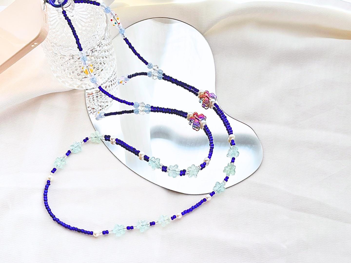 Handmade Crossbody Candy Beaded Phone Strap Dark Blue.High-quality Y2K phone charm.Bridesmaid gifts.Universal fit anti-theft phone holder.