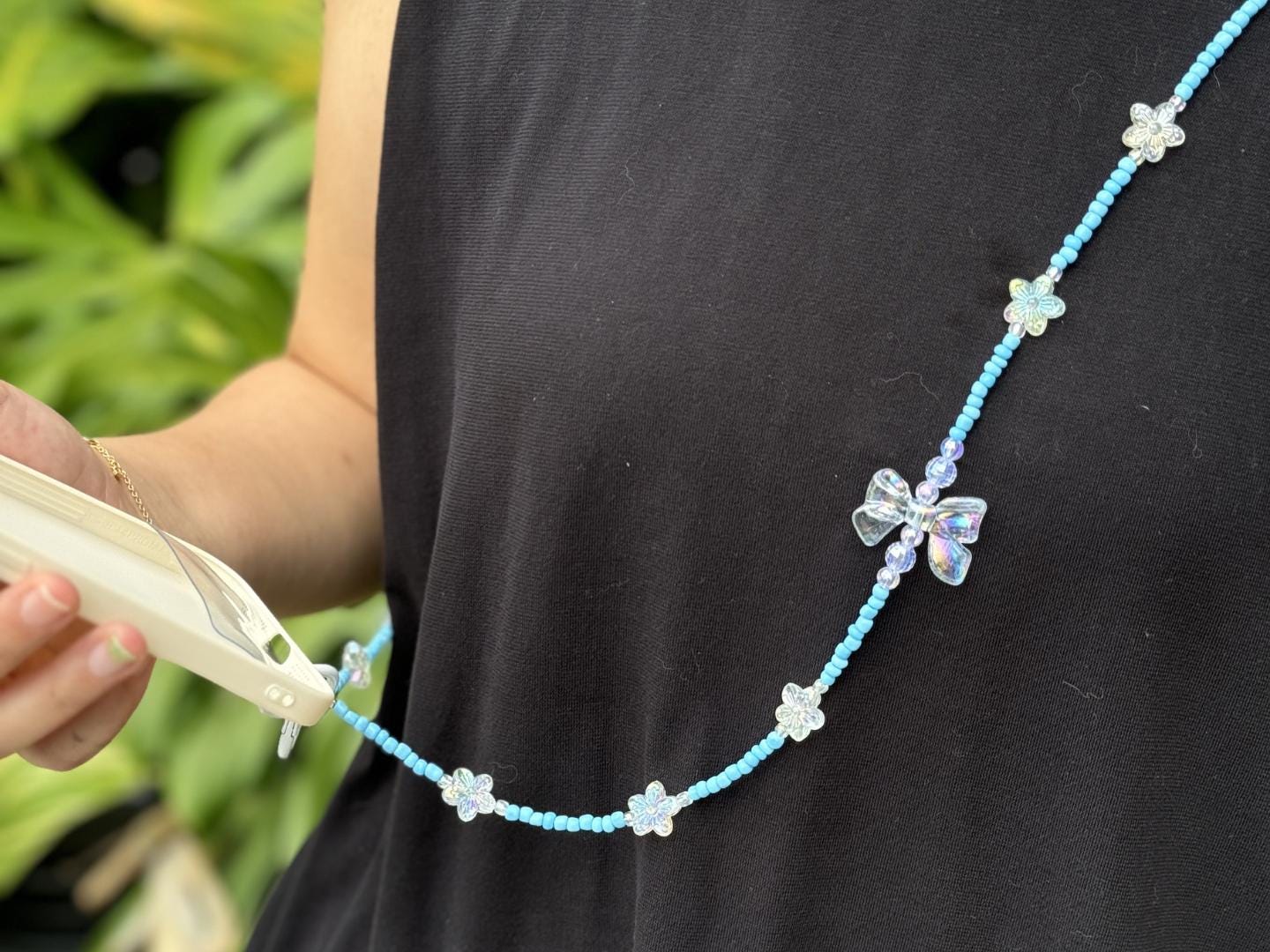 Handmade Crossbody Candy Beaded Phone Strap Light Blue.High-quality Y2K phone charm.Bridesmaid gifts.Universal fit anti-theft phone holder.