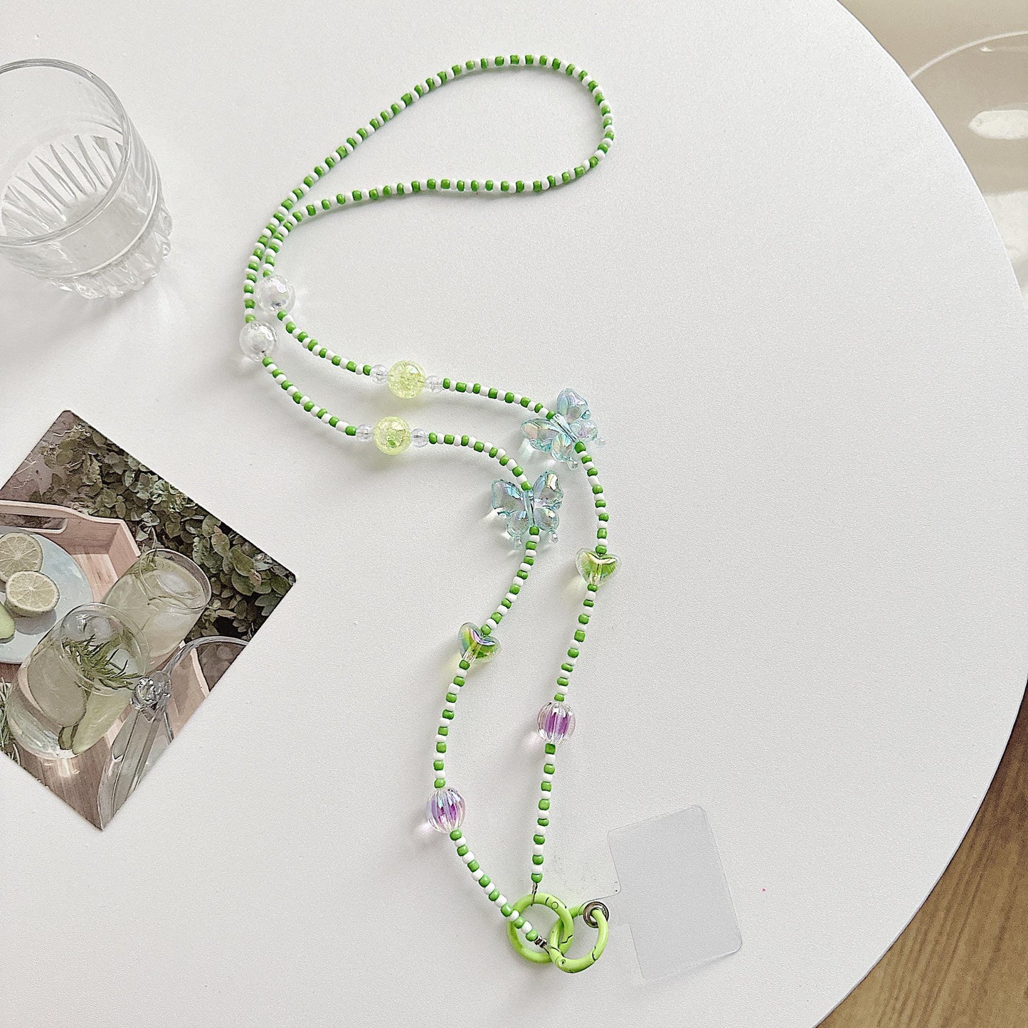 Handmade Crossbody Beaded Phone Strap | High-Quality Y2K Charm | Green & White | Bridesmaid Gifts | Party Favor