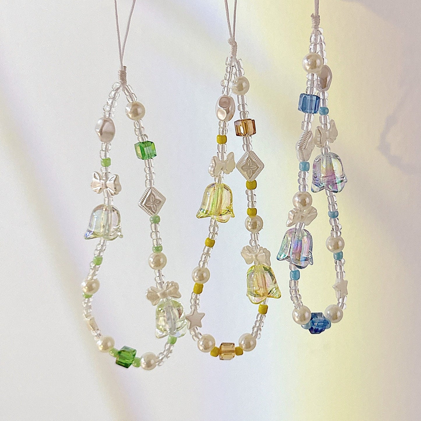 Cute Handmade Bluebell Bead Phone Charm in 6 colors - Y2K Wrist Strap, Anti-Theft Camera Tether, Unique Bridesmaid Gift & Festive Present