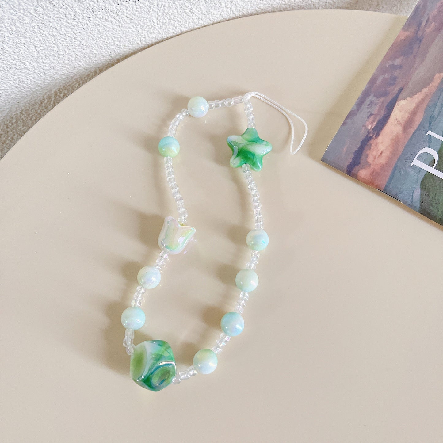 Cute Bluebell Star Beaded Phone Charm Green Series Wristlet.Bridesmaid gifts.phone chain.Phone Wrist Strap.Camera Charm.Y2K charm.Bag Charm