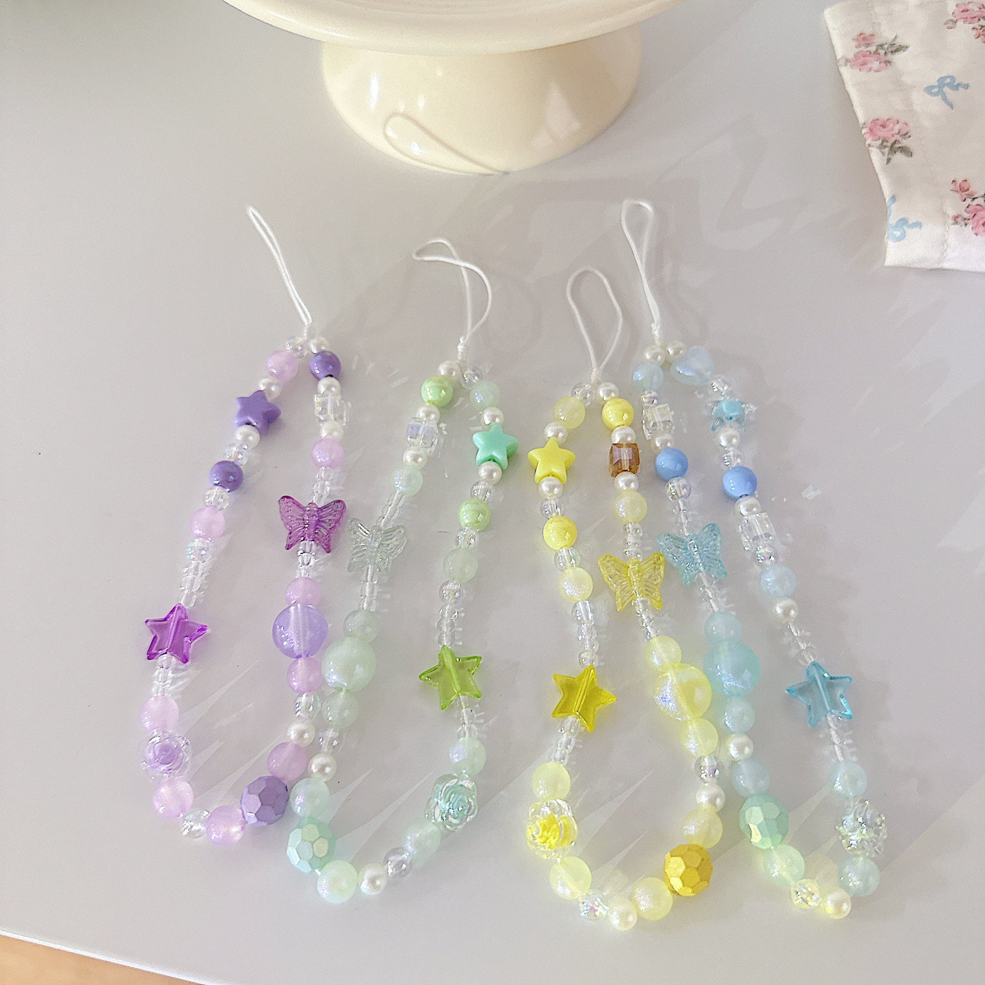 Cute Butterfly Beaded Phone Charm Purple.Star Bead Phone Keychain.Phone String.Phone wristlet.Y2K charm.Camera Charm.Bag Charm.Gift for her.