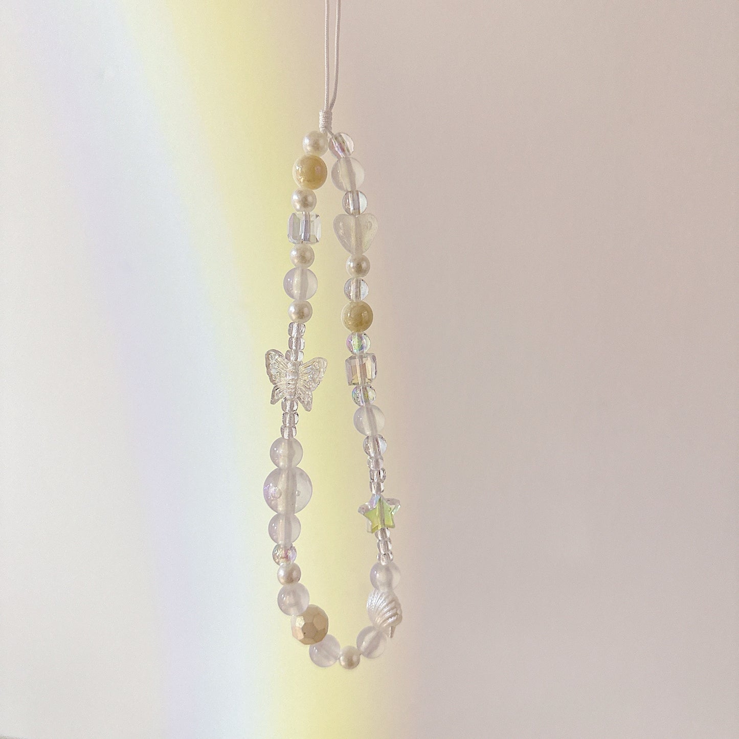 Cute Butterfly Beaded Phone Charm.White Star Bead Phone Keychain.Phone String.Phone wristlet.Y2K charm.Camera Charm.Bag Charm.gift for her.