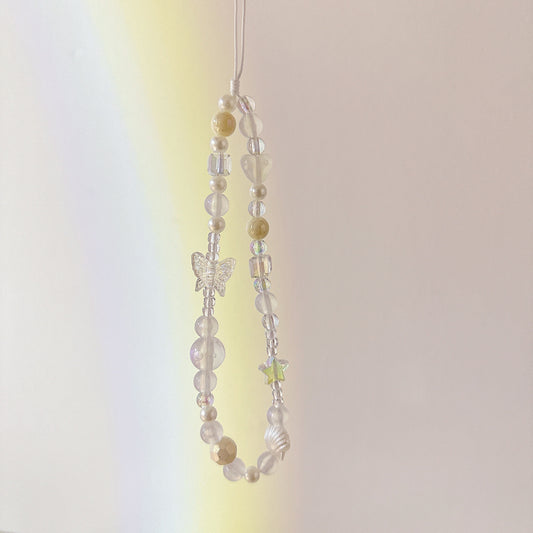 Cute Butterfly Beaded Phone Charm.White Star Bead Phone Keychain.Phone String.Phone wristlet.Y2K charm.Camera Charm.Bag Charm.gift for her.