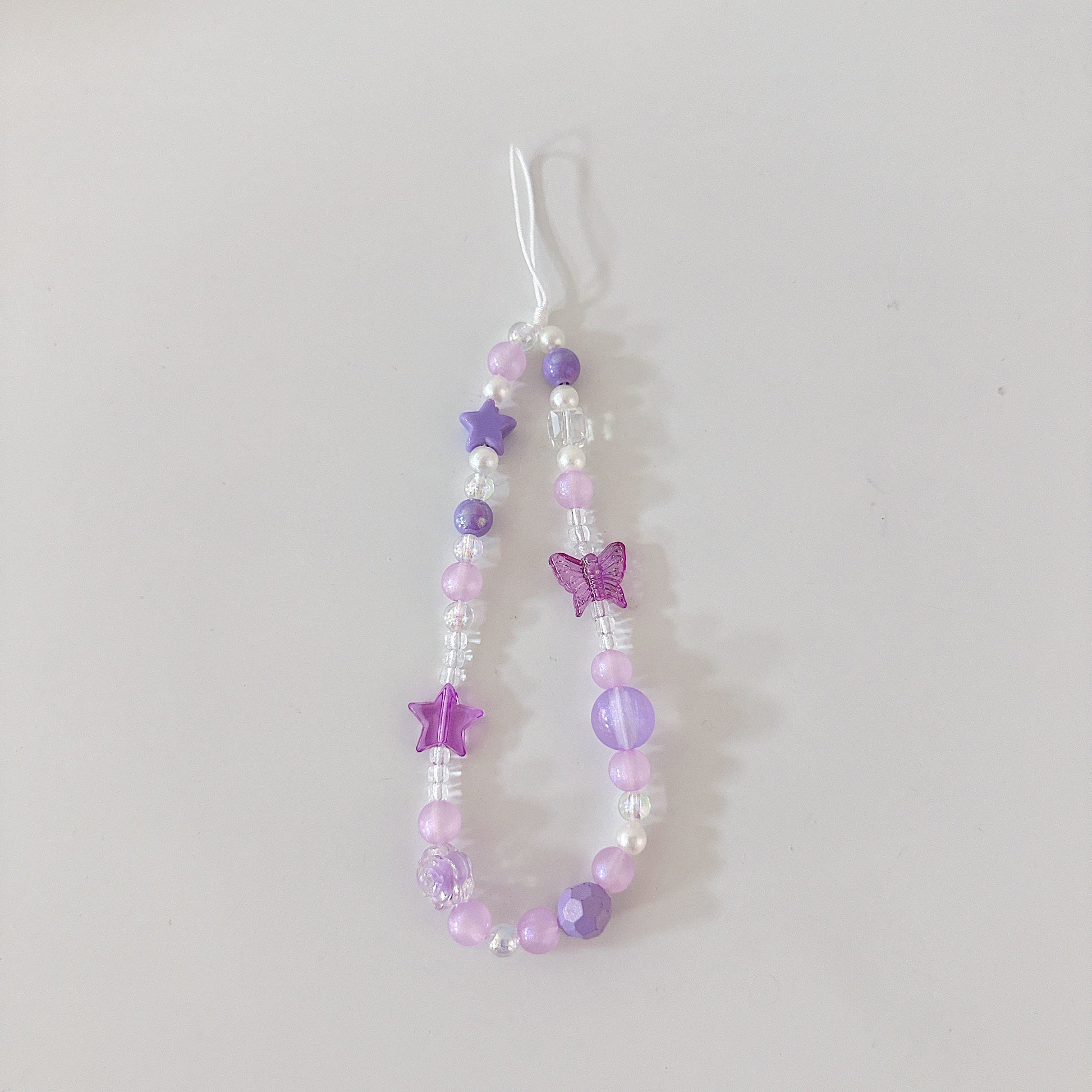 Cute Butterfly Beaded Phone Charm Purple.Star Bead Phone Keychain.Phone String.Phone wristlet.Y2K charm.Camera Charm.Bag Charm.Gift for her.