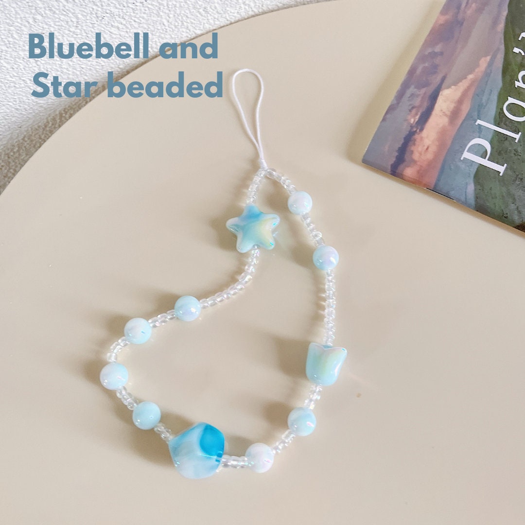 Cute Beaded Phone Charm Blue in many designs:bridesmaid gifts.Phone Keychain. Camera Charm.Wrist Strap.Y2K charm.Phone wristlet.Bag Strap.
