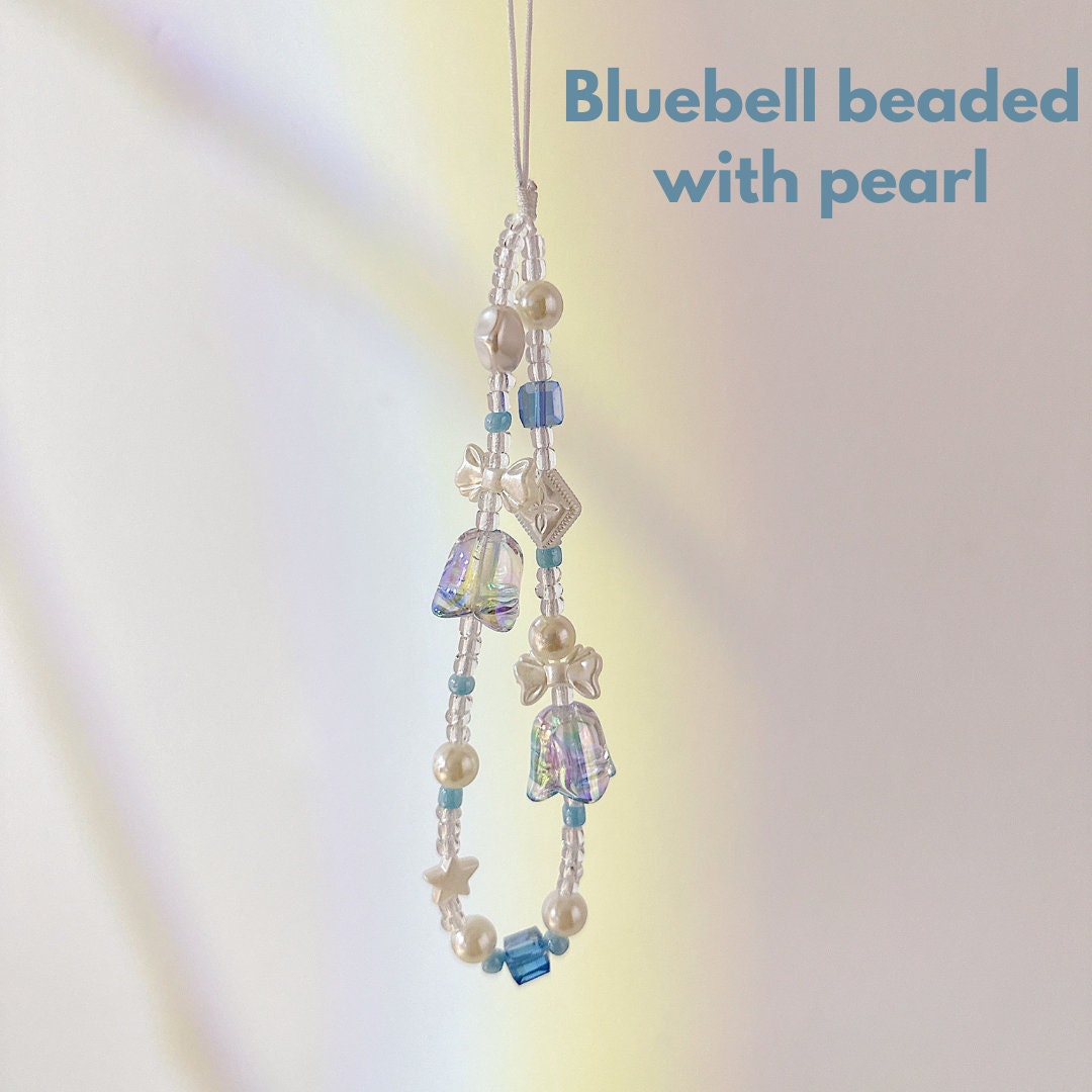 Cute Beaded Phone Charm Blue in many designs:bridesmaid gifts.Phone Keychain. Camera Charm.Wrist Strap.Y2K charm.Phone wristlet.Bag Strap.