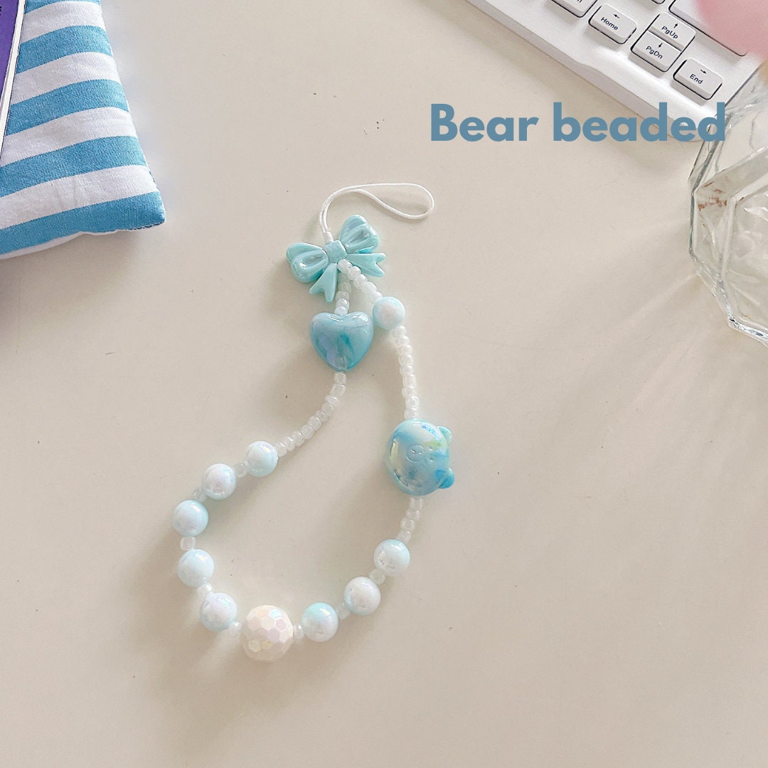 Cute Beaded Phone Charm Blue in many designs:bridesmaid gifts.Phone Keychain. Camera Charm.Wrist Strap.Y2K charm.Phone wristlet.Bag Strap.