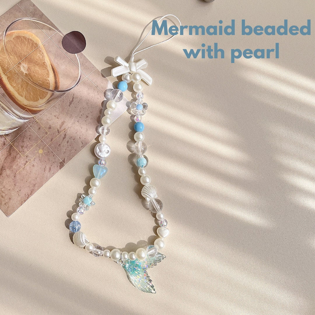 Cute Beaded Phone Charm Blue in many designs:bridesmaid gifts.Phone Keychain. Camera Charm.Wrist Strap.Y2K charm.Phone wristlet.Bag Strap.