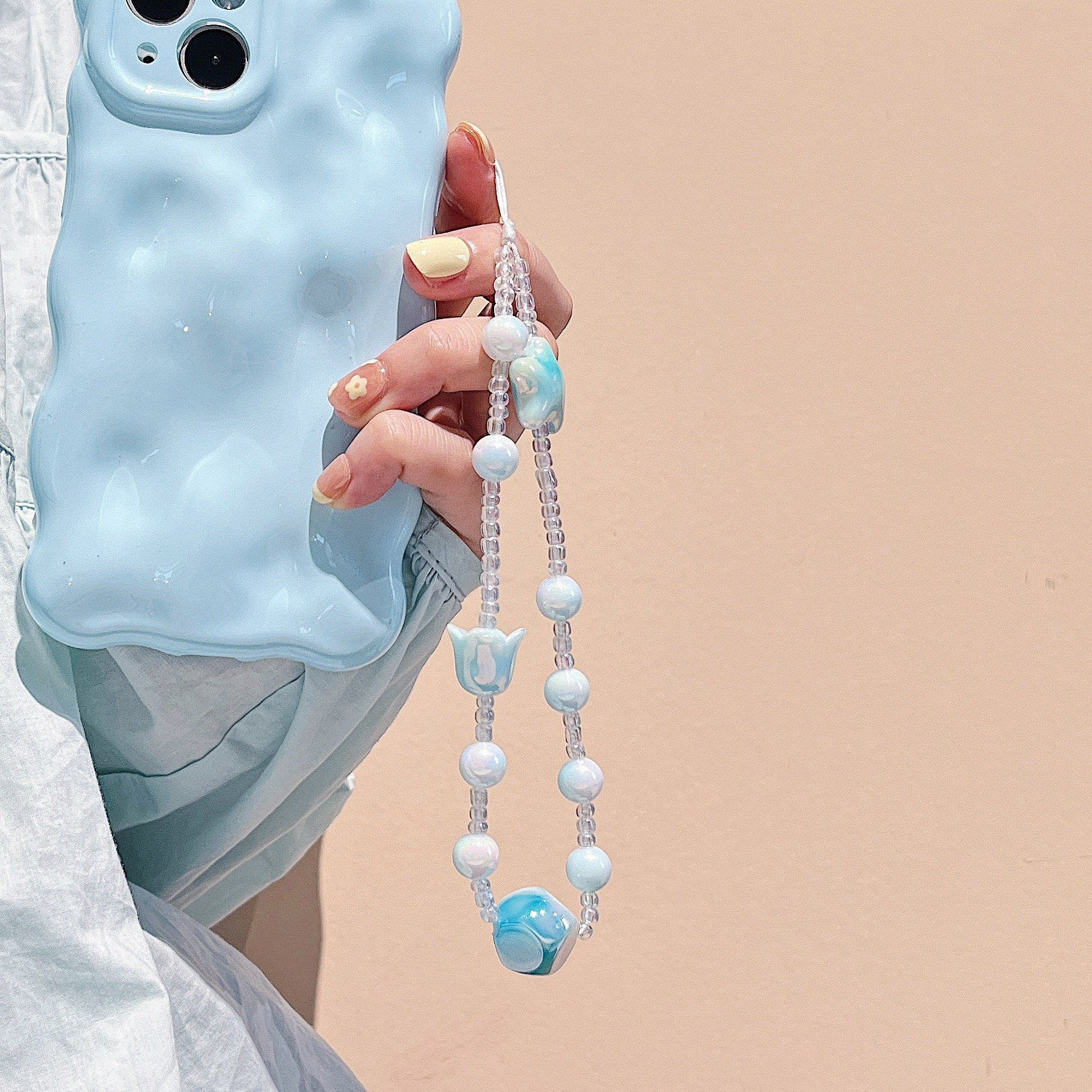 Cute Beaded Phone Charm Blue in many designs:bridesmaid gifts.Phone Keychain. Camera Charm.Wrist Strap.Y2K charm.Phone wristlet.Bag Strap.