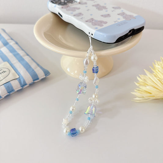Cute Beaded Phone Charm Blue in many designs:bridesmaid gifts.Phone Keychain. Camera Charm.Wrist Strap.Y2K charm.Phone wristlet.Bag Strap.