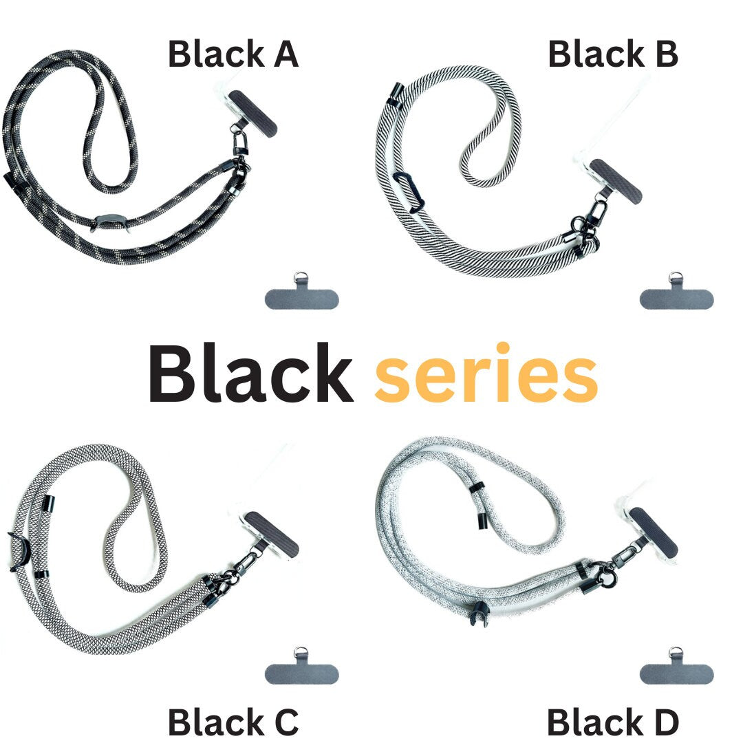 Universal Cross-Body Phone Lanyard Phone Strap Black Series: Adjustable, Secure, and Stylish with Patch - Perfect Fit for All Phone Models
