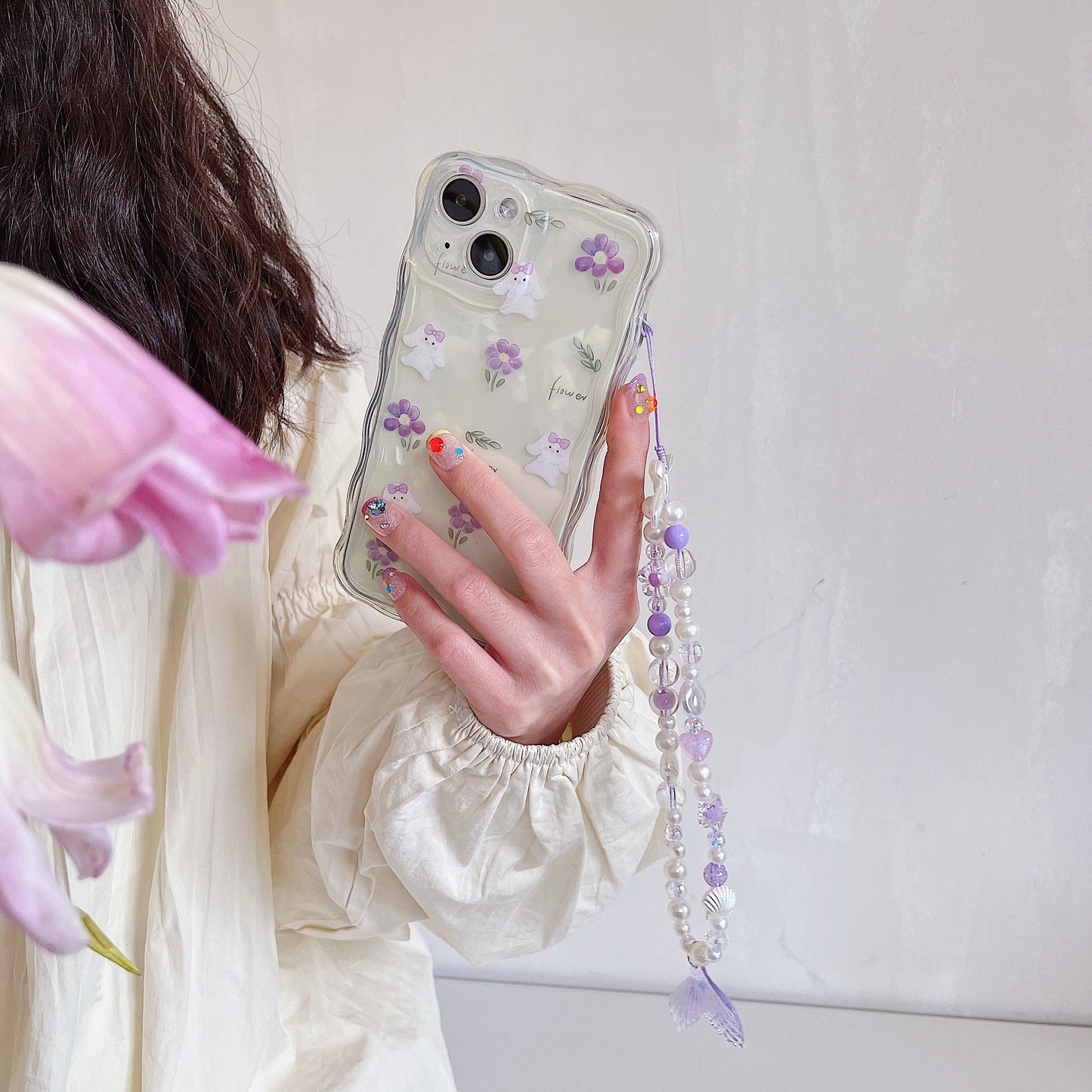 Cute Purple Charm.Mermaid Beaded Pearl Phone Charm.Gift for everyone.Heart Phone Keychain.Camera Strap.Ocean Charm.Phone Wristlet.Y2K charm.