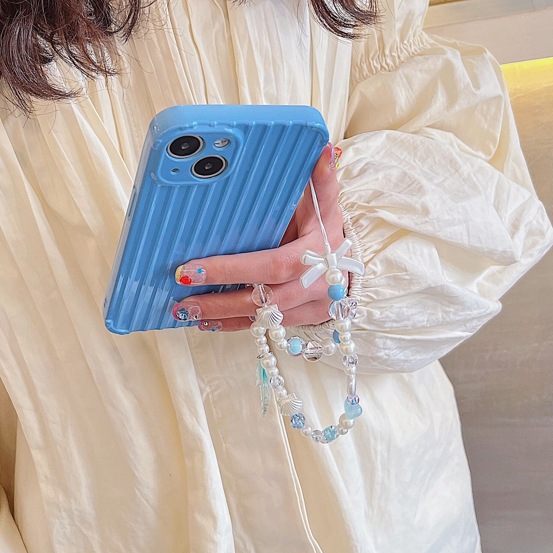 Cute blue Charm Mermaid Beaded Pearl Phone Charm Heart Phone Strap.Camera String.Ocean Charm.Phone Wristlet Y2K charm.Birthday gift.