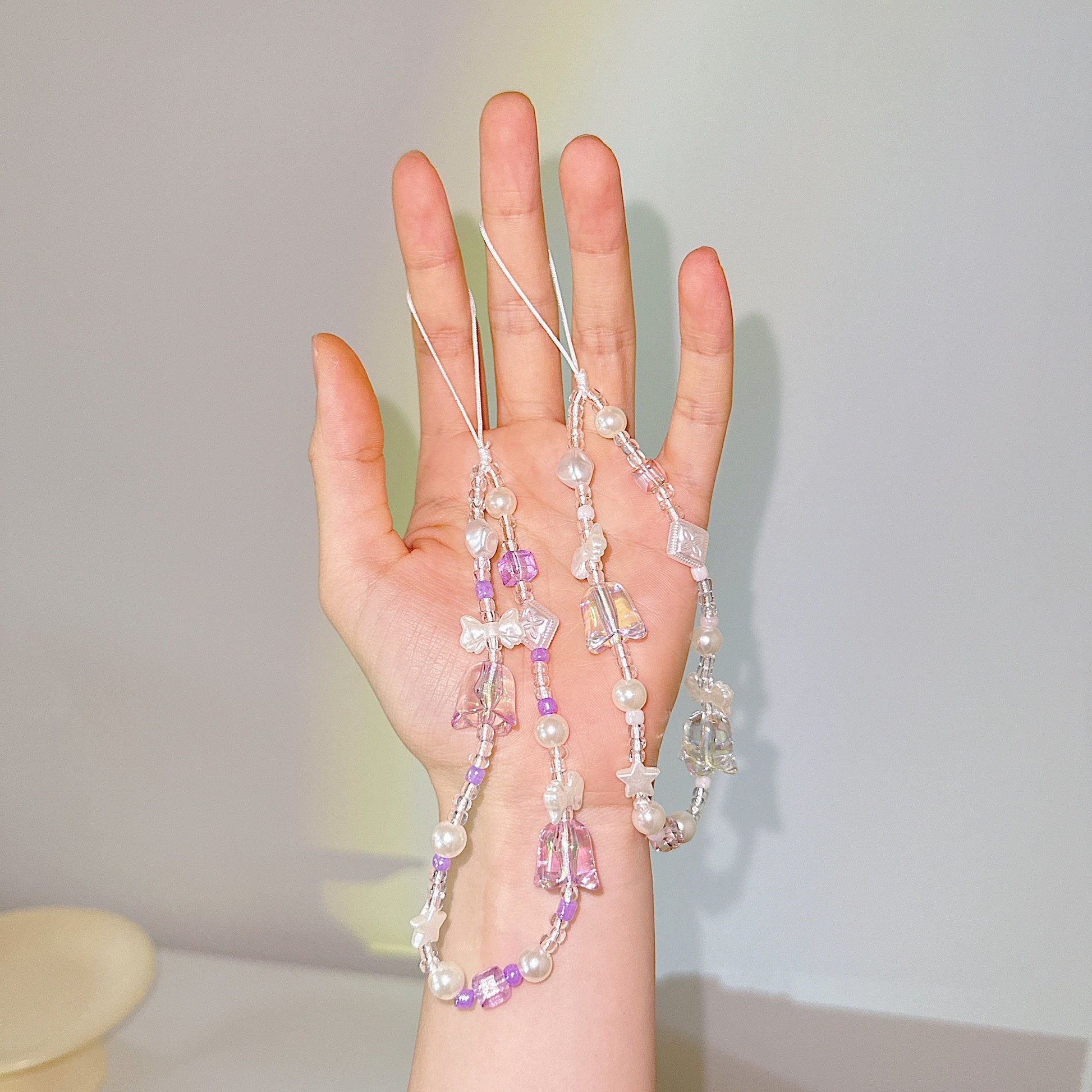 Cute Bluebell Bead Phone Charm White Crystal Star Phone Keychain Camera String Phone Wrist Strap Y2K charm Wristlet anti-theft Phone Tether