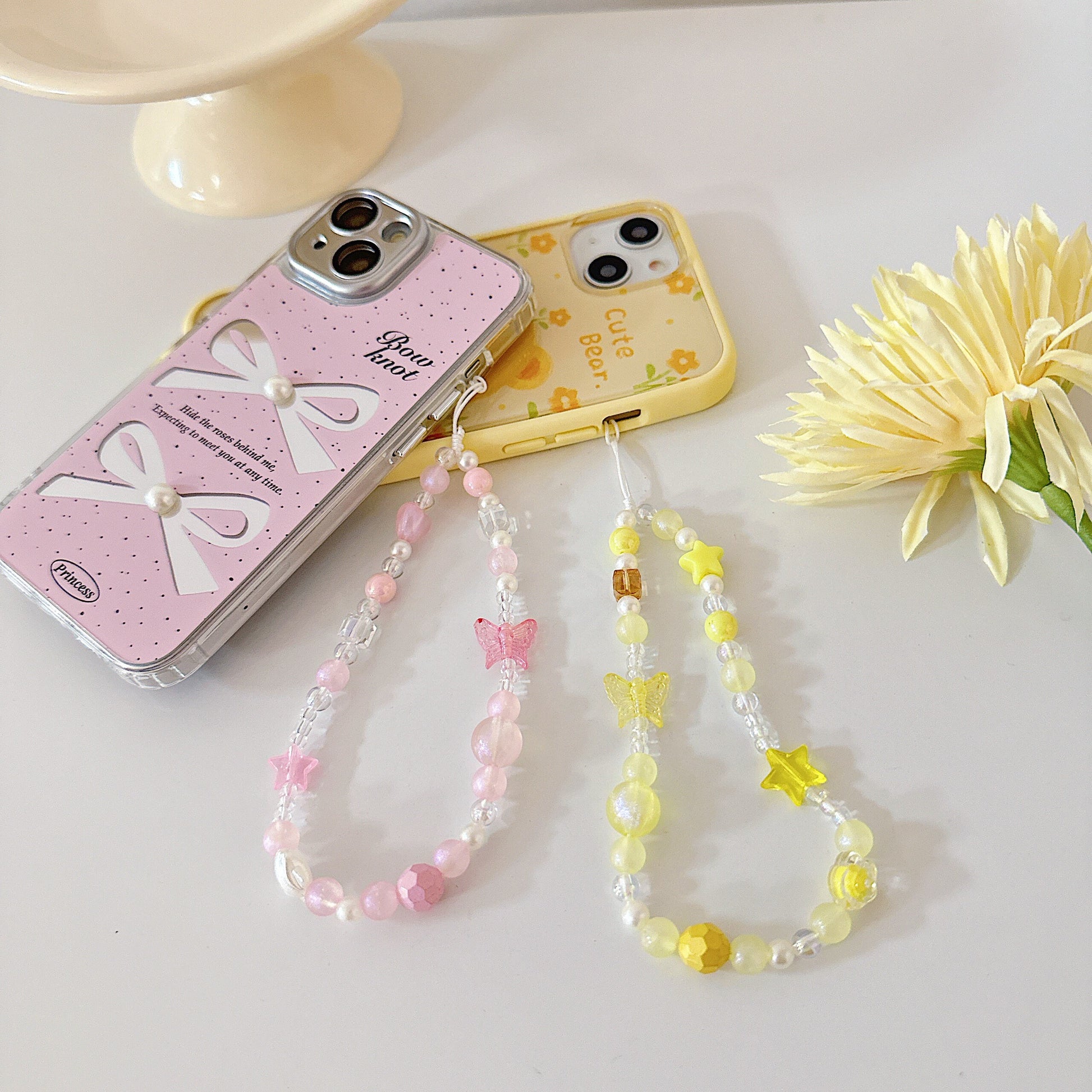 Cute Butterfly Beaded Phone Charm Pink Star Bead Phone Keychain Phone String Phone wristlet Y2K charm Camera Charm Bag Charm gift for her