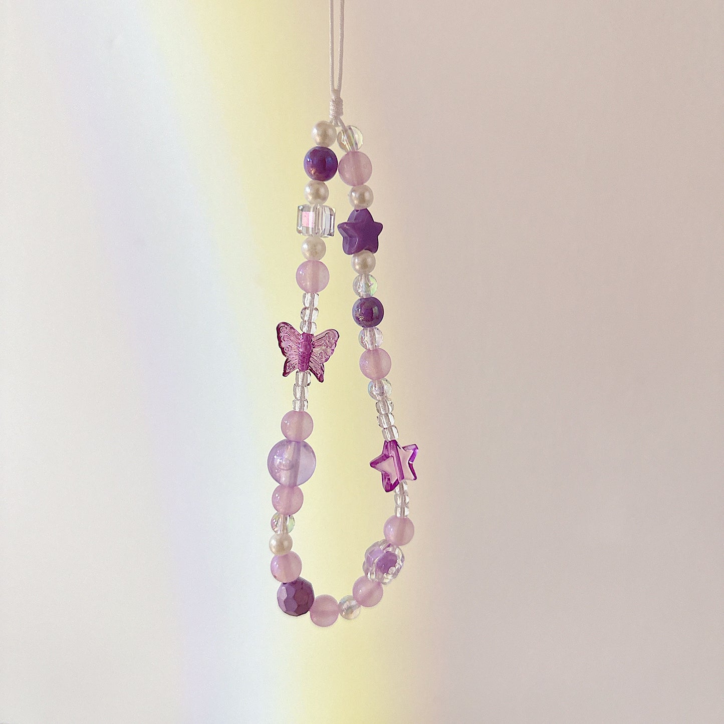 Cute Butterfly Beaded Phone Charm Purple.Star Bead Phone Keychain.Phone String.Phone wristlet.Y2K charm.Camera Charm.Bag Charm.Gift for her.