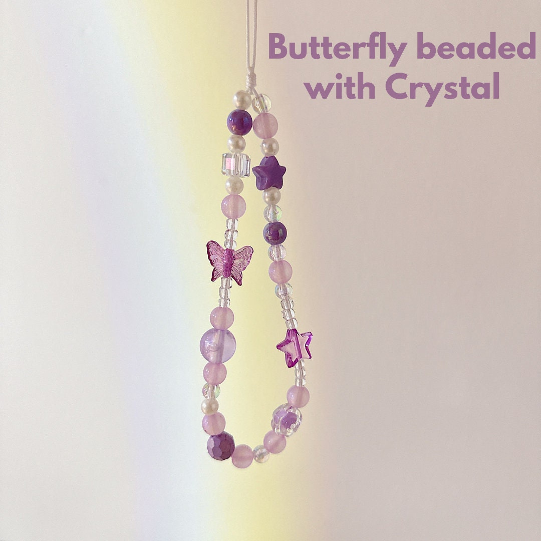 Cute Beaded Phone Charm Purple in many designs.bridesmaid gifts.Phone Keychain.Camera Charm.Wrist Strap.Y2K charm.Phone wristlet.Bag Strap.