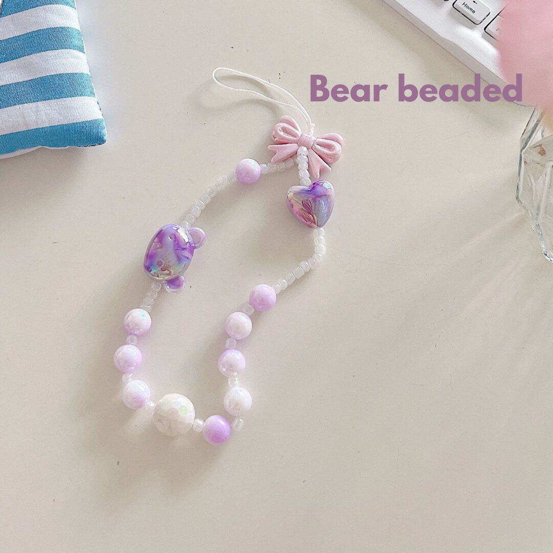 Cute Beaded Phone Charm Purple in many designs.bridesmaid gifts.Phone Keychain.Camera Charm.Wrist Strap.Y2K charm.Phone wristlet.Bag Strap.